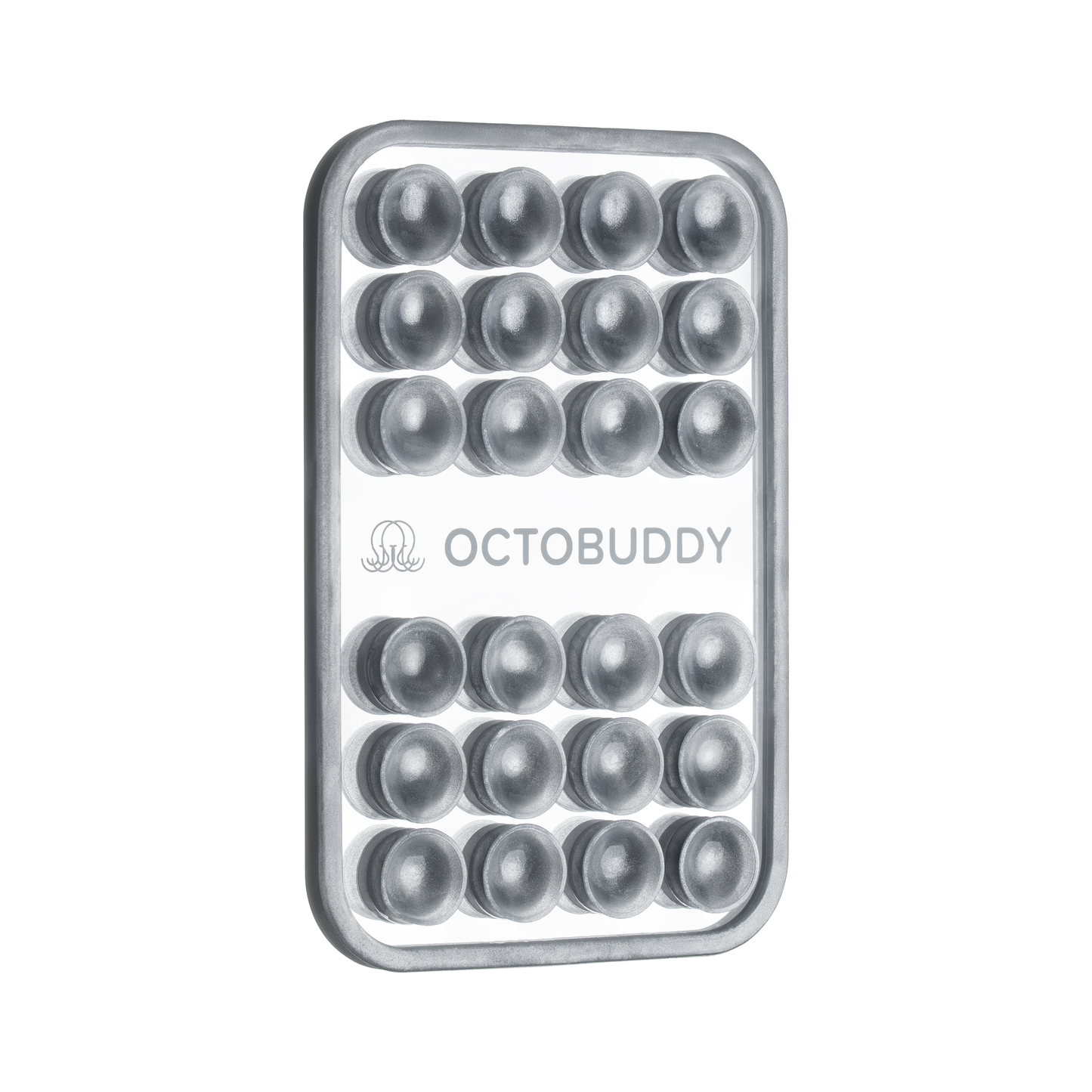 Angled side view of Silver Swirl mirror mount with gray suction cups