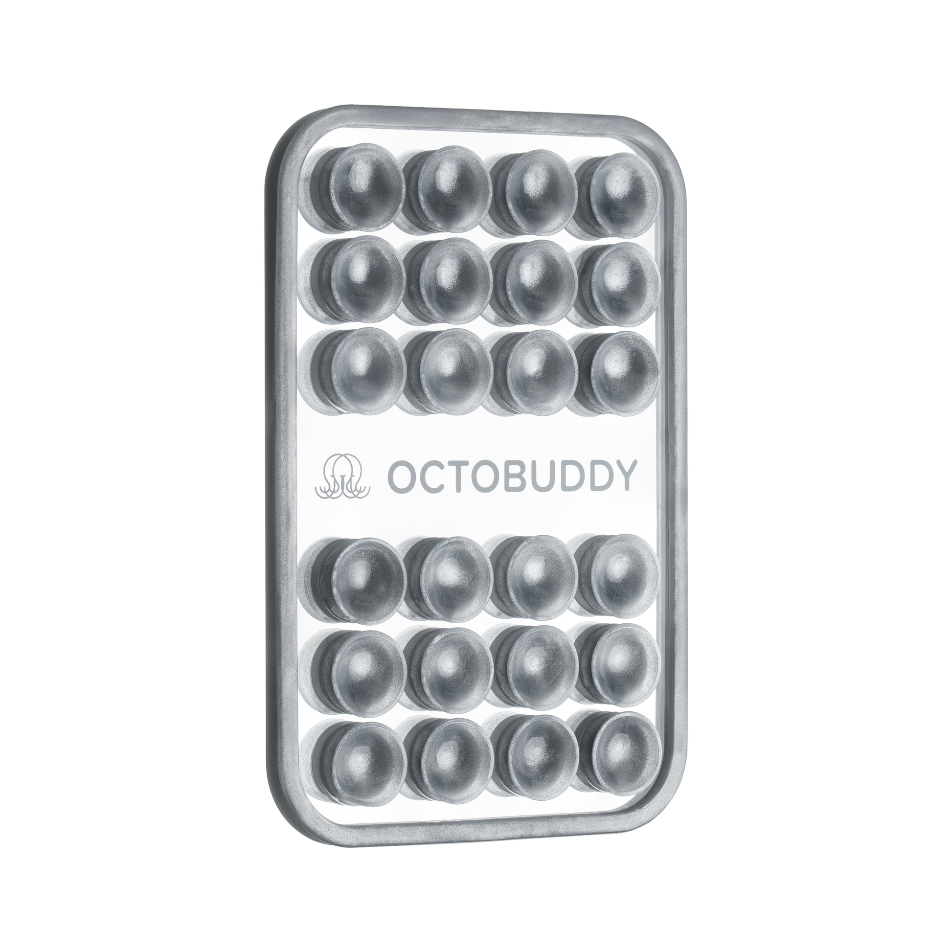 Angled side view of Silver Swirl mirror mount with gray suction cups